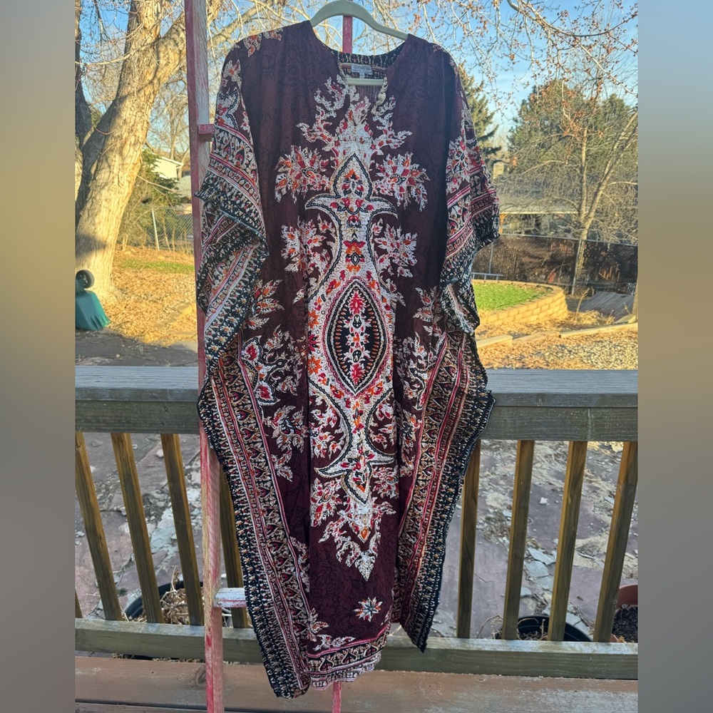 Vintage Chocolate Brown Patterned Maxi Dress/Kaftan